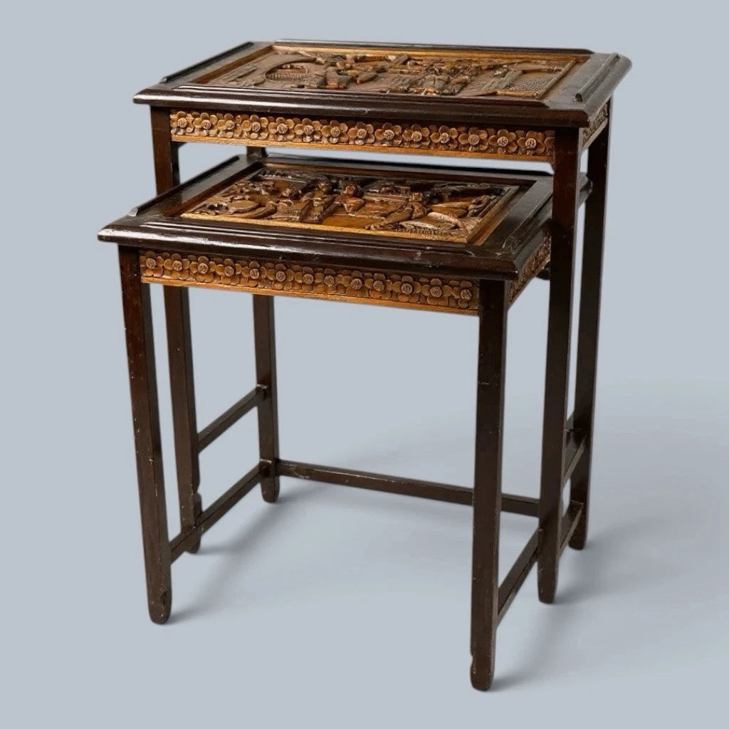 Antique Chinese Carved Camphor Wood Nesting Tables – Pair – view 4