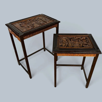 Antique Chinese Carved Camphor Wood Nesting Tables – Pair – view 5