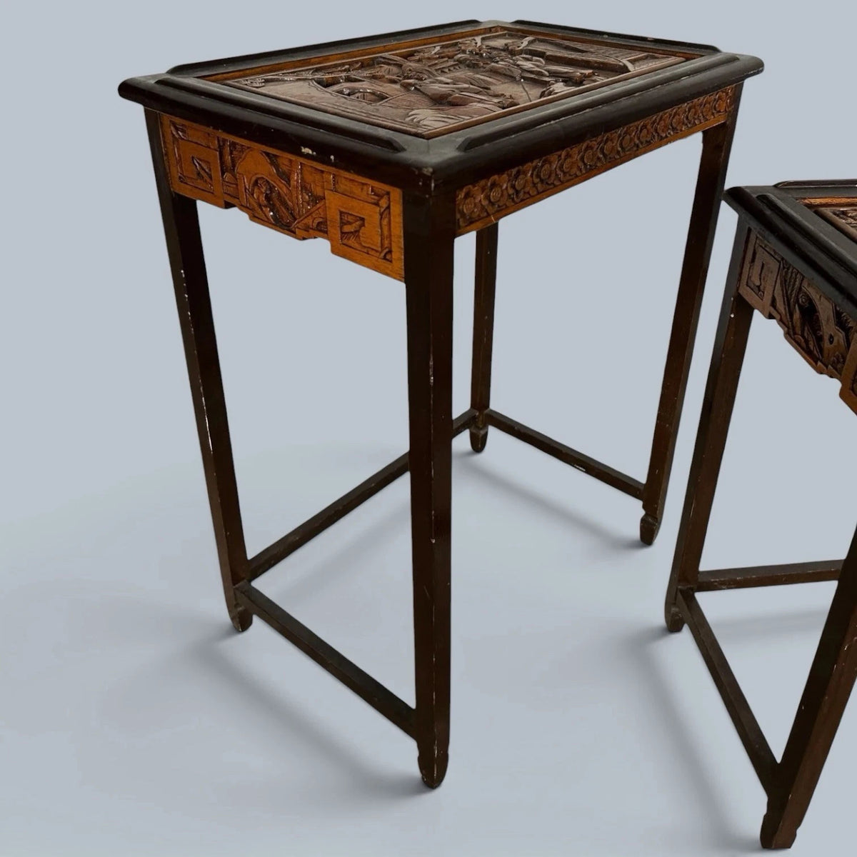 Antique Chinese Carved Camphor Wood Nesting Tables – Pair – view 6