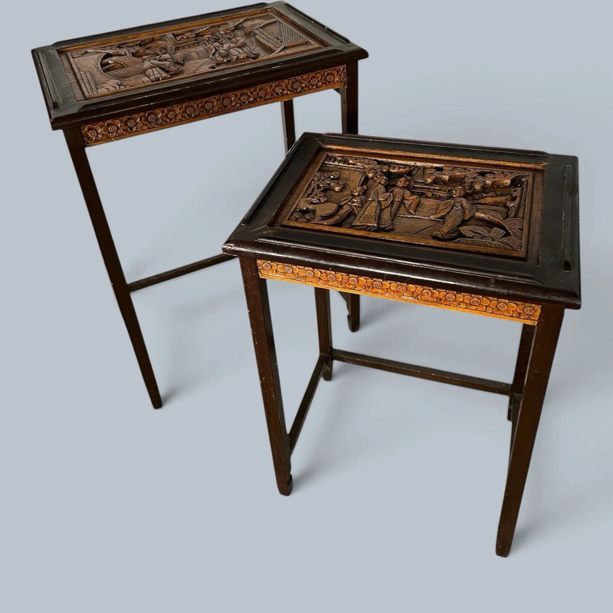 Antique Chinese Carved Camphor Wood Nesting Tables – Pair – view 7