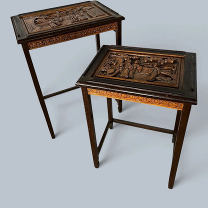 Antique Chinese Carved Camphor Wood Nesting Tables – Pair – view 7