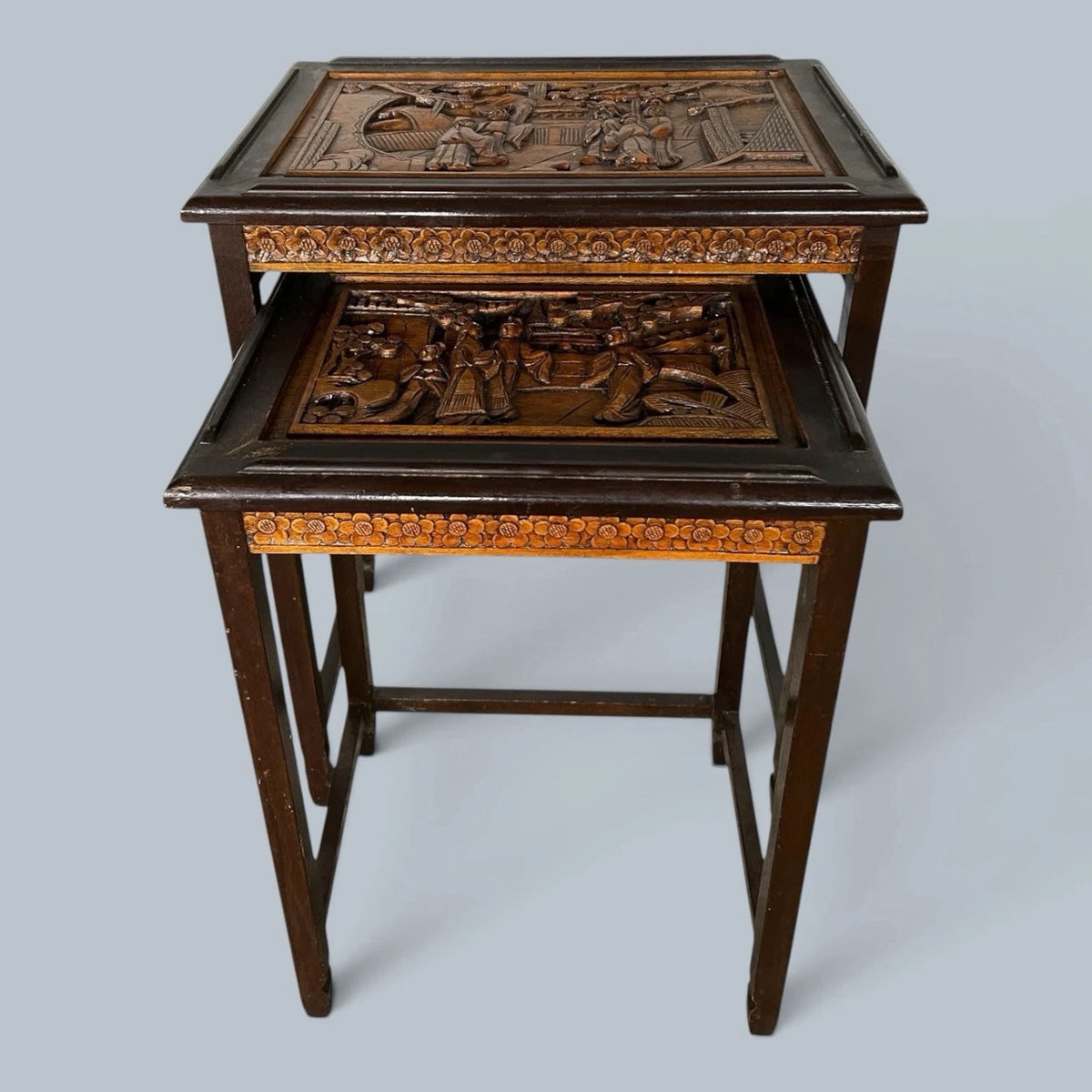 Antique Chinese Carved Camphor Wood Nesting Tables – Pair – view 8