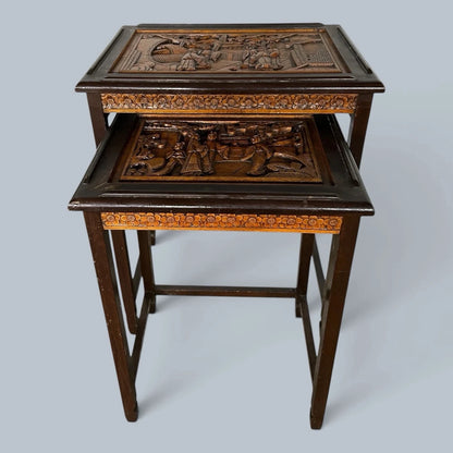 Antique Chinese Carved Camphor Wood Nesting Tables – Pair – view 8