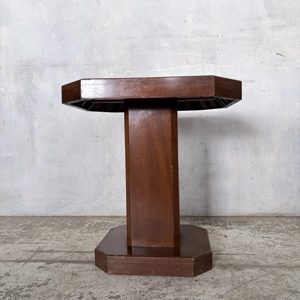 Art Deco walnut pedestal octagonal side table – view 7