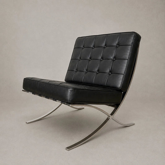 Mid Century Style Black Leather & Chrome Barcelona Chair – photo 1