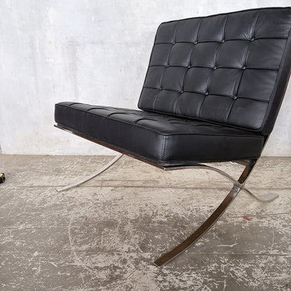 Mid Century Style Black Leather & Chrome Barcelona Chair – photo 4