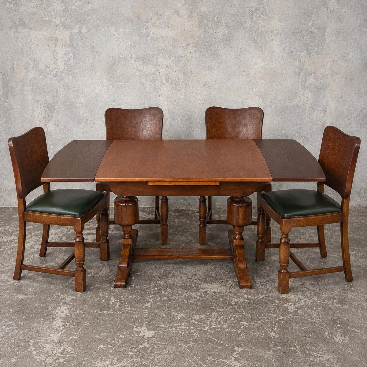 Art Deco Oak Extending Dining Table & Four Chairs – 1930s Dining Set – photo 1