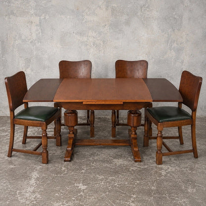 Art Deco Oak Extending Dining Table & Four Chairs – 1930s Dining Set – photo 1