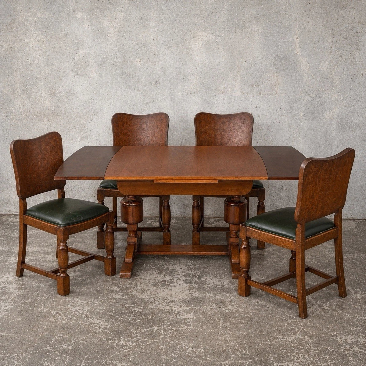 Art Deco Oak Extending Dining Table & Four Chairs – 1930s Dining Set – photo 2