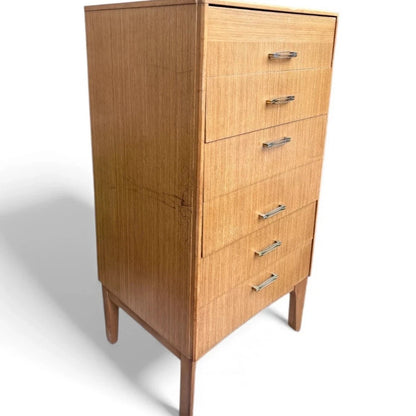 Mid Century Avalon Blonde Teak Tallboy Chest – view 1