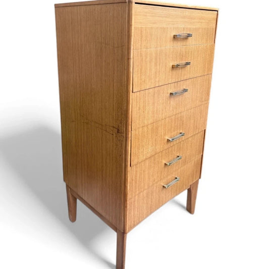 Mid Century Avalon Blonde Teak Tallboy Chest – view 1