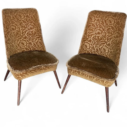 Pair of Mid Century Gold Brocade Cocktail Chairs – view 1