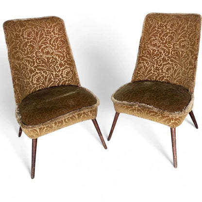 Pair of Mid Century Gold Brocade Cocktail Chairs – view 2