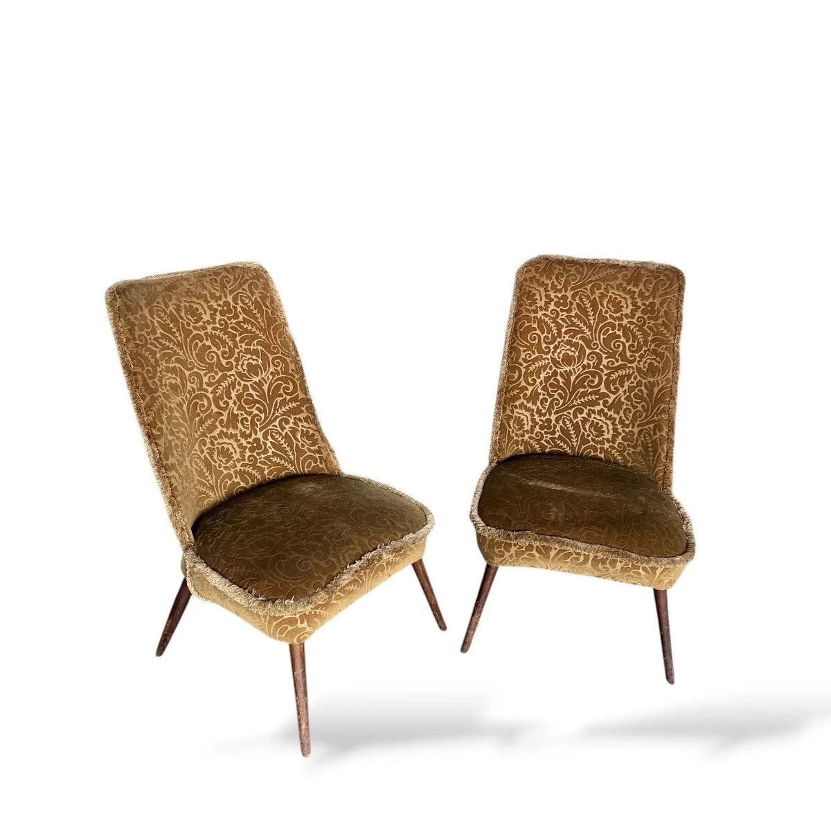 Pair of Mid Century Gold Brocade Cocktail Chairs – view 3