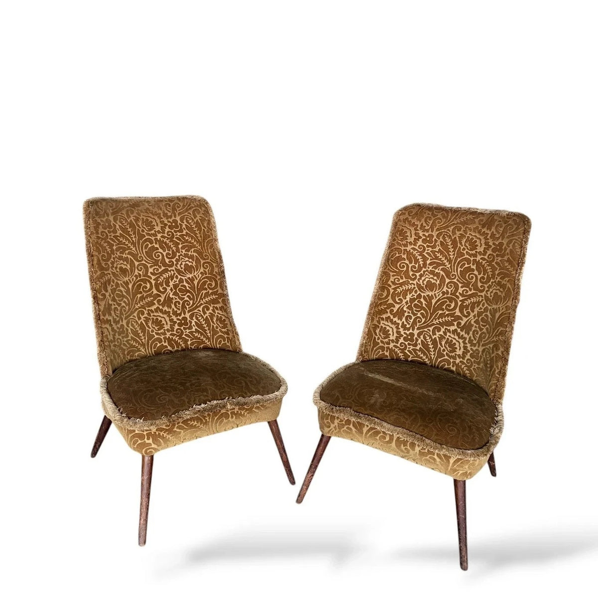 Pair of Mid Century Gold Brocade Cocktail Chairs – view 4