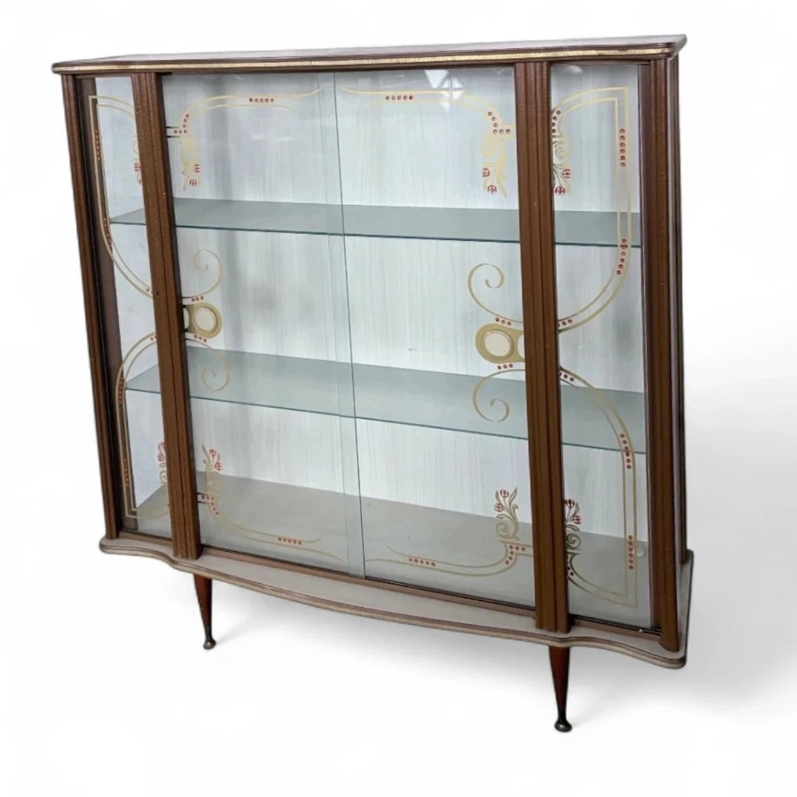 Mid Century Formica Curved Glass Drinks Cabinet – view 1
