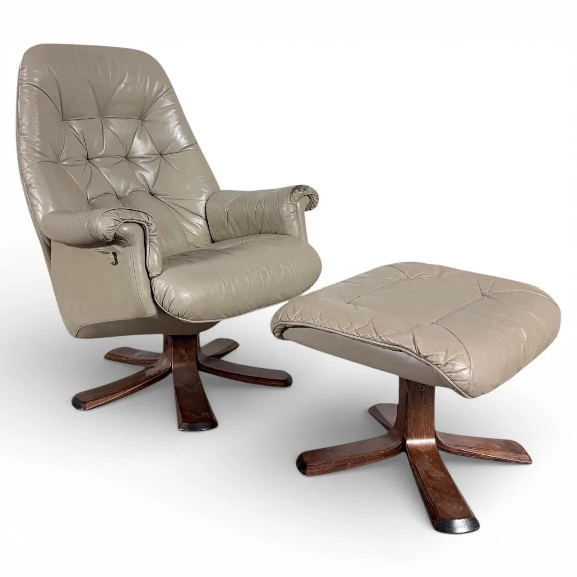 Swedish Stressless Leather Recliner & Footstool – view 2