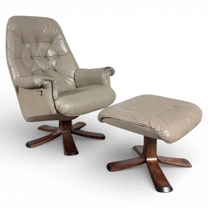 Swedish Stressless Leather Recliner & Footstool – view 2