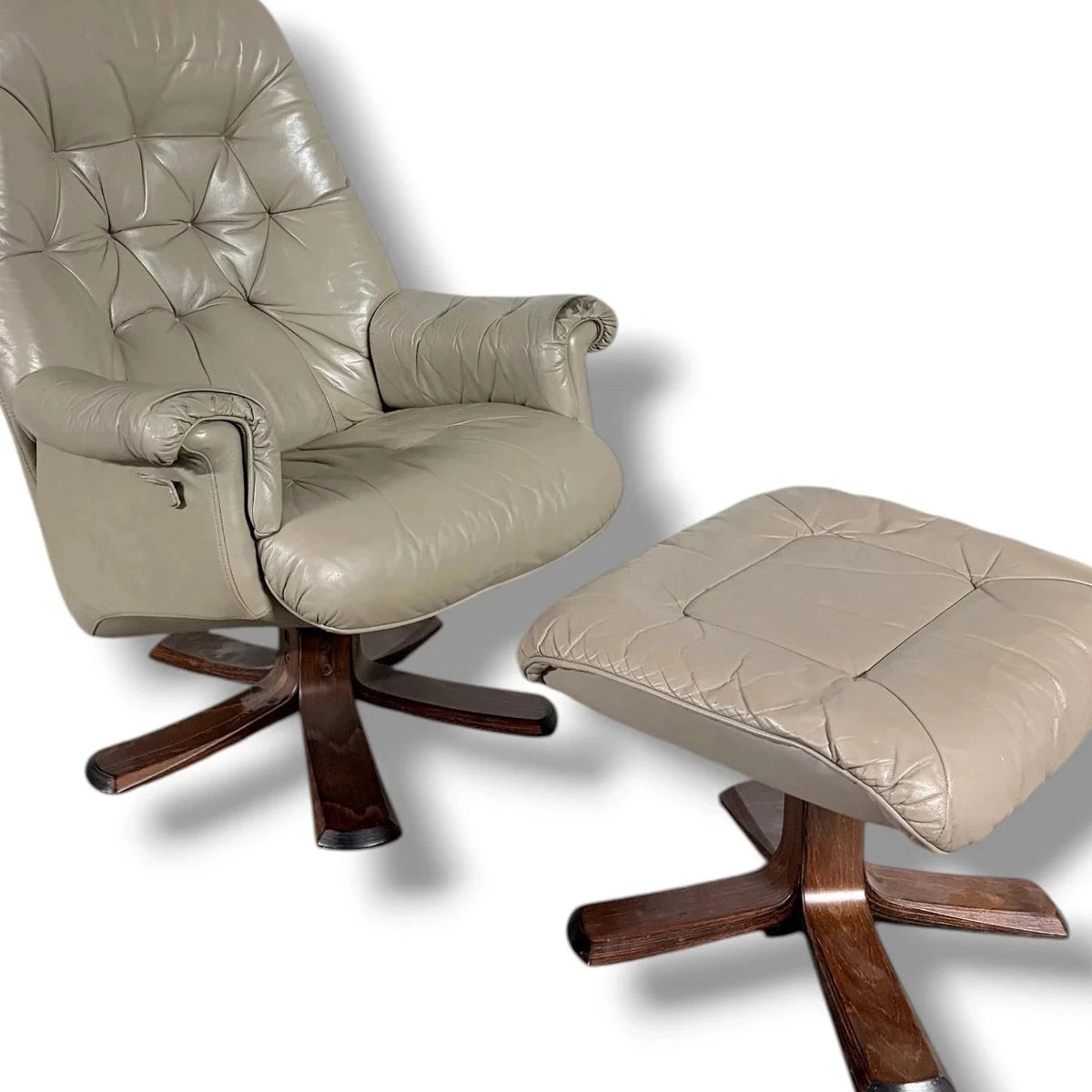 Swedish Stressless Leather Recliner & Footstool – view 3