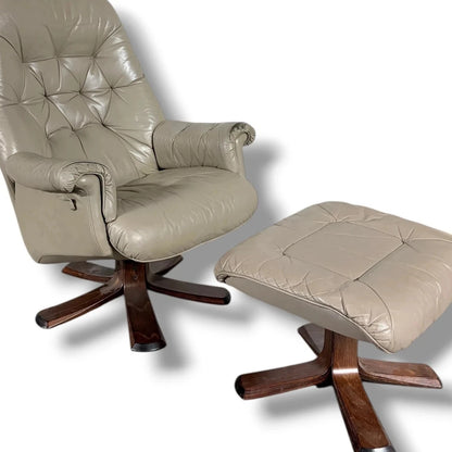 Swedish Stressless Leather Recliner & Footstool – view 3