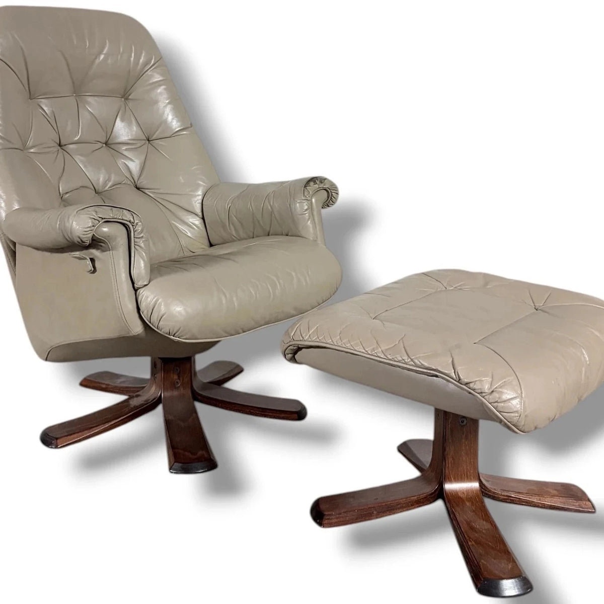 Swedish Stressless Leather Recliner & Footstool – view 4