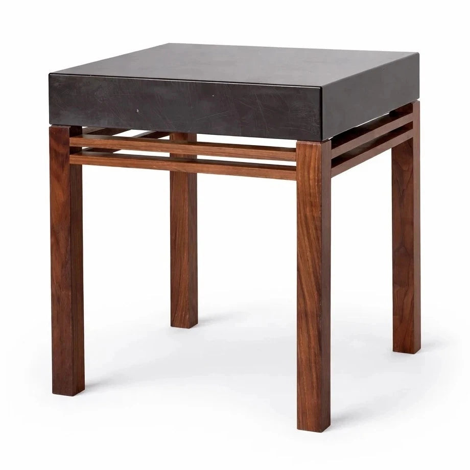 Mid Century Teak & Black Acrylic Bedside Table – view 2