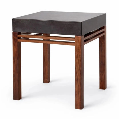 Mid Century Teak & Black Acrylic Bedside Table – view 2