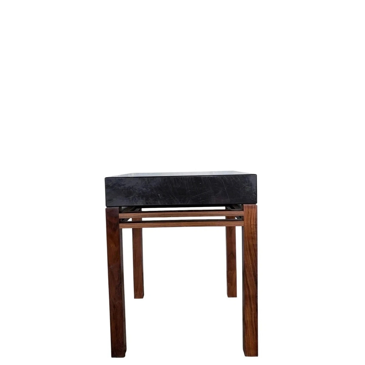 Mid Century Teak & Black Acrylic Bedside Table – view 3
