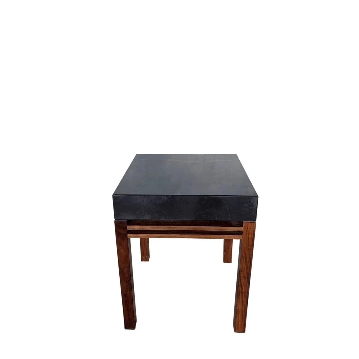 Mid Century Teak & Black Acrylic Bedside Table – view 4
