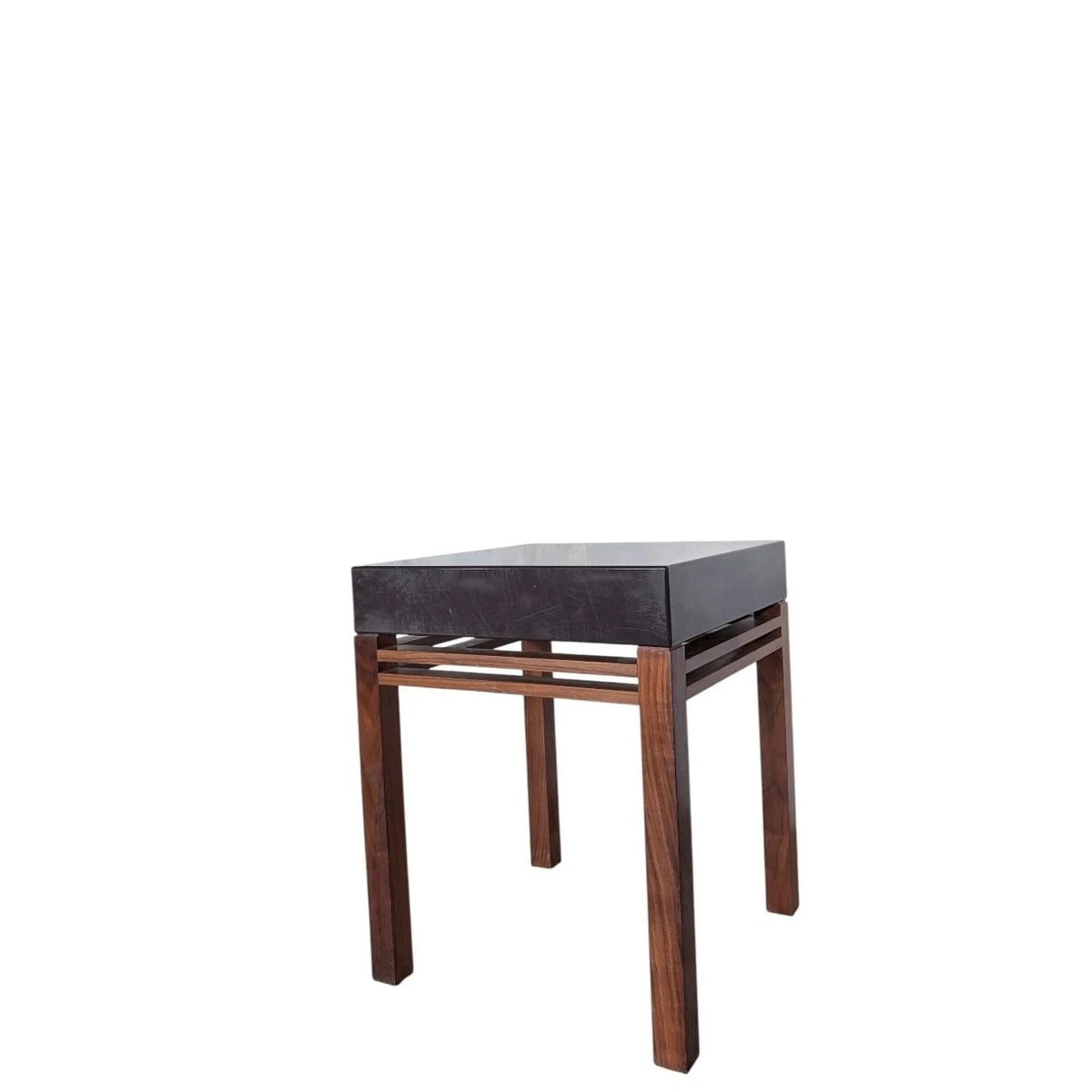 Mid Century Teak & Black Acrylic Bedside Table – view 5