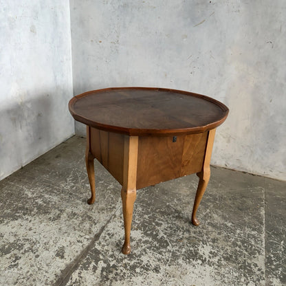 Vintage Walnut Sewing Box Side Table | Round Craft Storage Table – vintage furniture photograph 3
