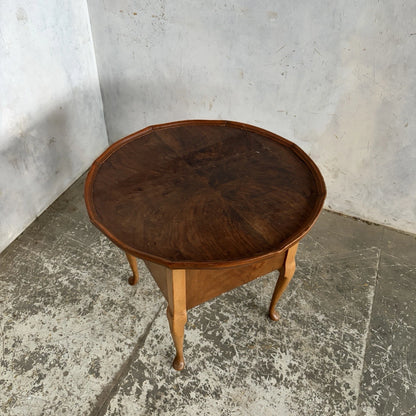 Vintage Walnut Sewing Box Side Table | Round Craft Storage Table – vintage furniture photograph 6
