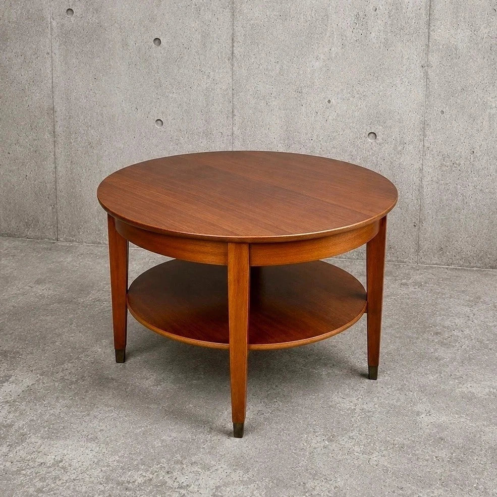 Mid Century Vintage Round Teak Two Tier Coffee Table With Shelving – vintage furniture photograph 1