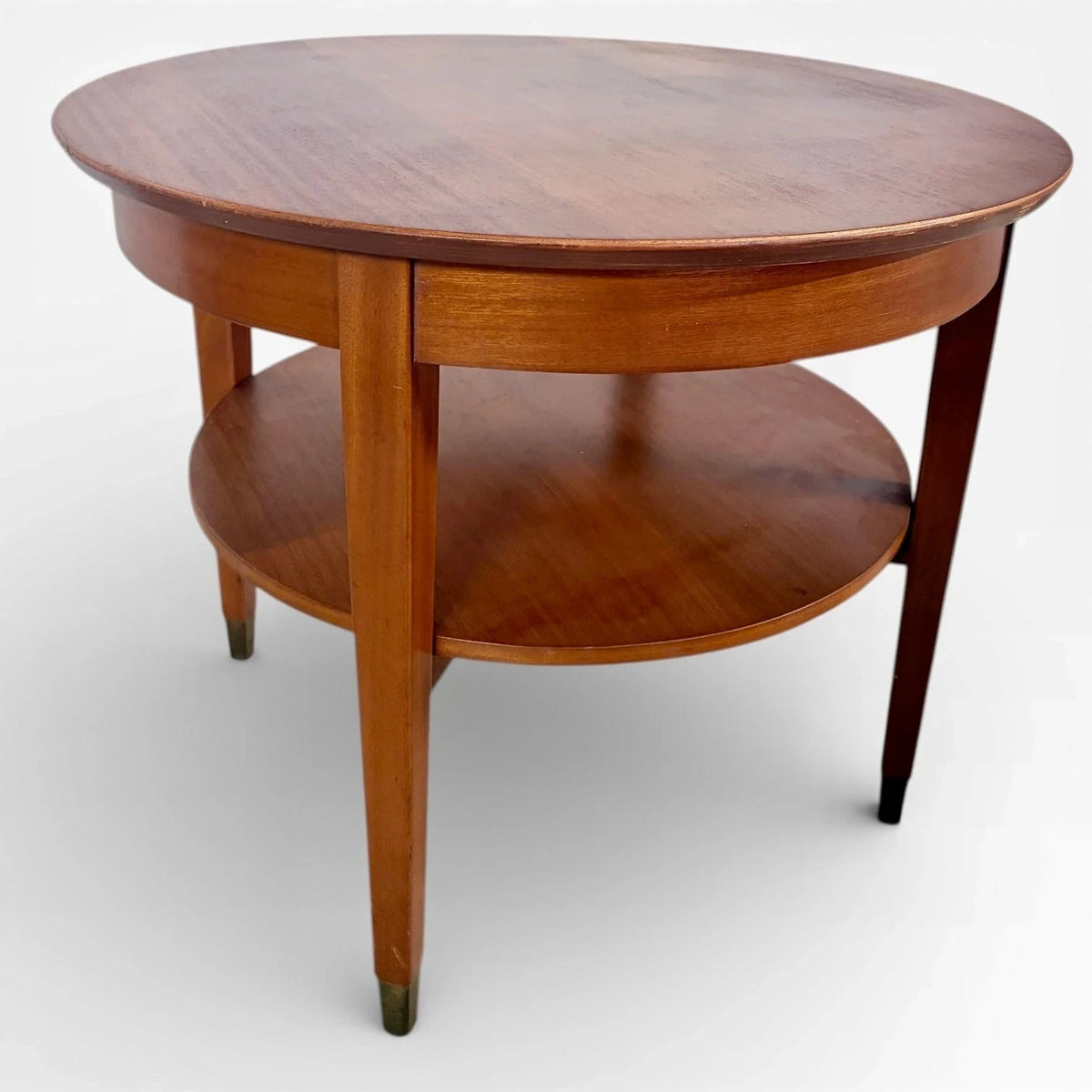 Mid Century Vintage Round Teak Two Tier Coffee Table With Shelving – vintage furniture photograph 3