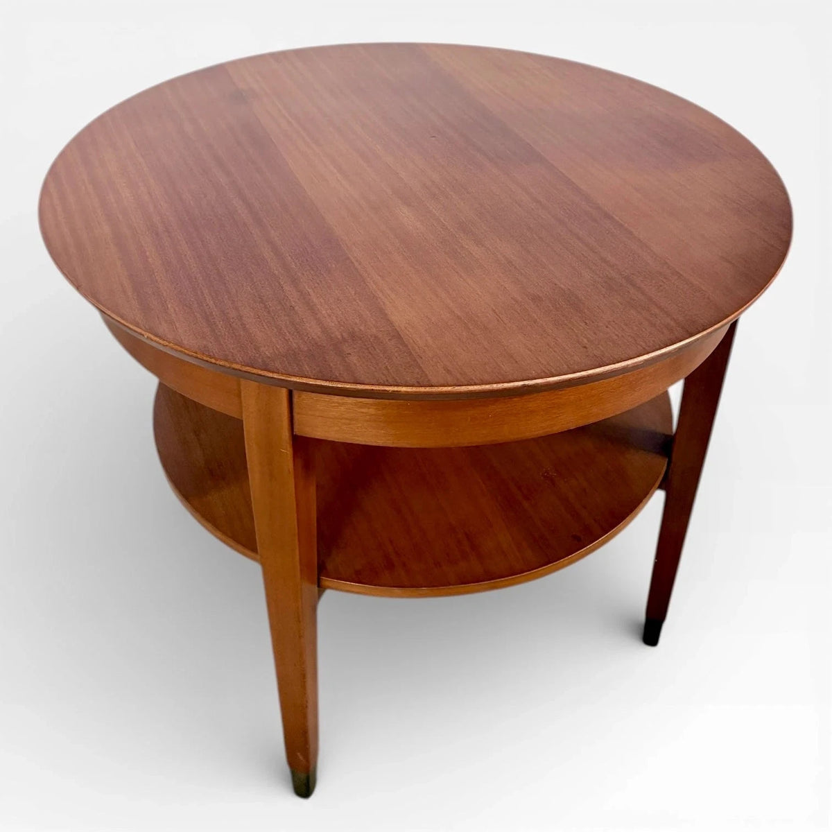 Mid Century Vintage Round Teak Two Tier Coffee Table With Shelving – vintage furniture photograph 5