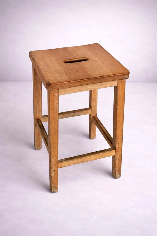 Vintage 1980s Oak & Beech Bar Stool with Cut-Out Handle - view 1