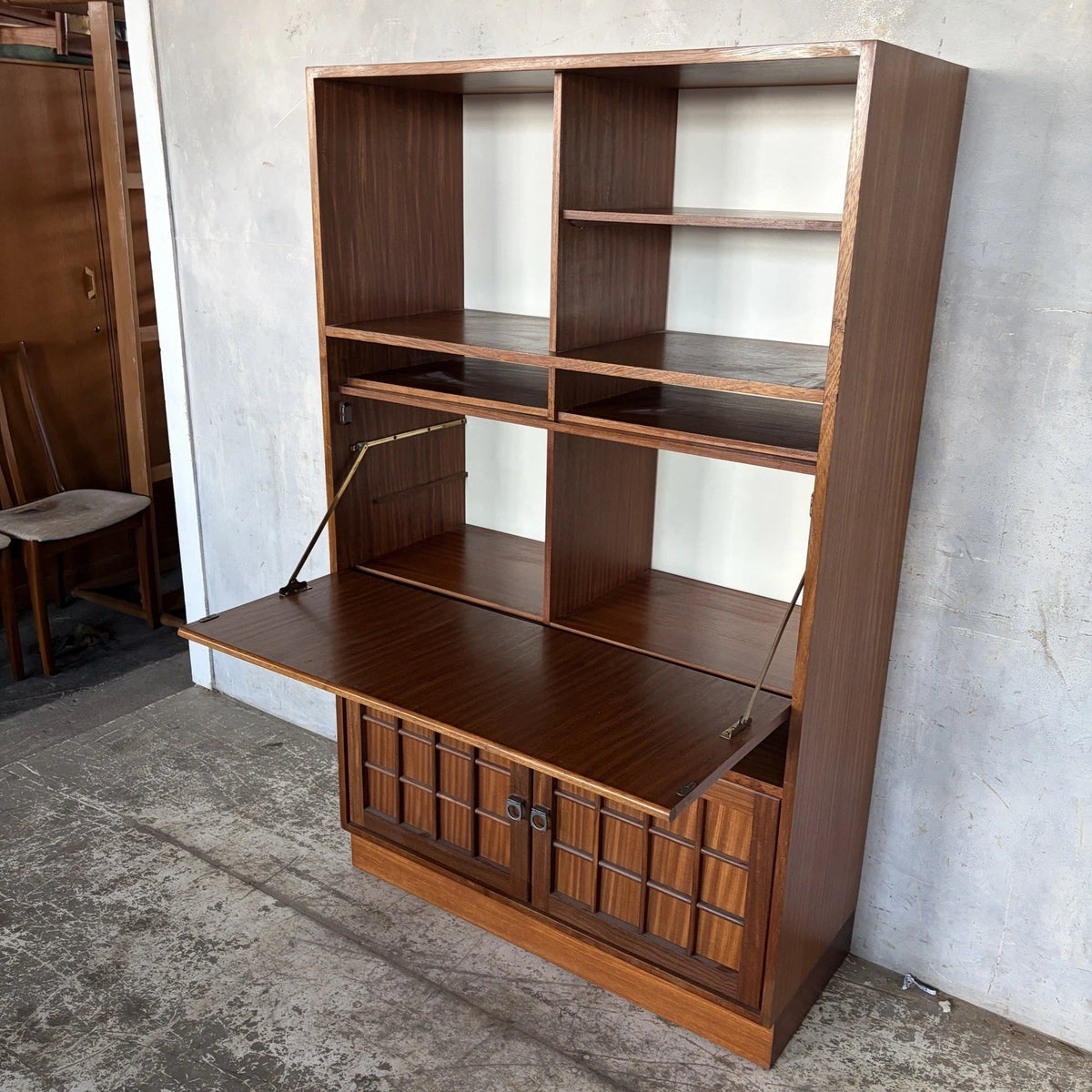 A Younger Mid Century Teak Bureau Bookcase & Writing Desk - view 3