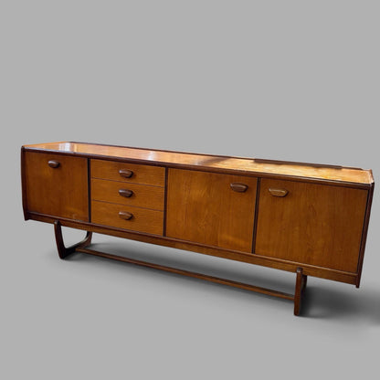 Mid Century Portwood Teak Long Sideboard with Sculptural Sleigh Legs - view 2