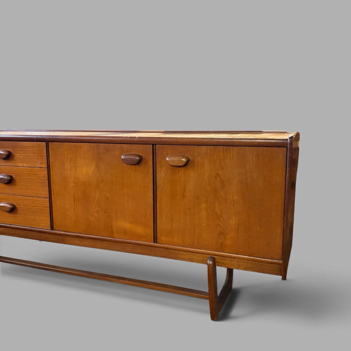 Mid Century Portwood Teak Long Sideboard with Sculptural Sleigh Legs - view 3