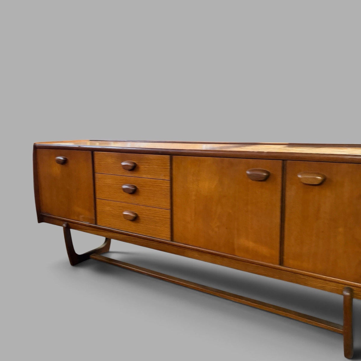 Mid Century Portwood Teak Long Sideboard with Sculptural Sleigh Legs - view 4