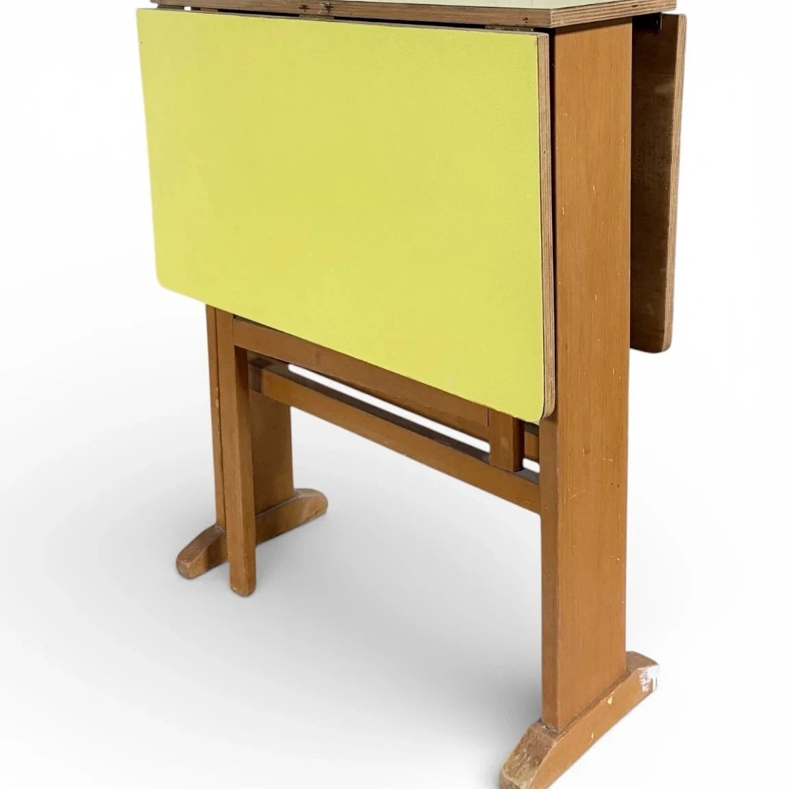 Vintage Drop Leaf Table with Yellow Formica and Oak – vintage furniture photograph 1