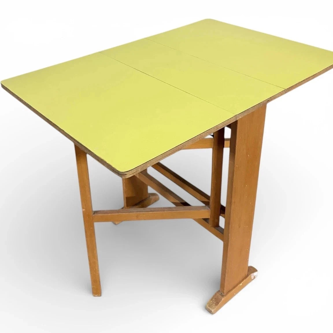 Vintage Drop Leaf Table with Yellow Formica and Oak – vintage furniture photograph 2