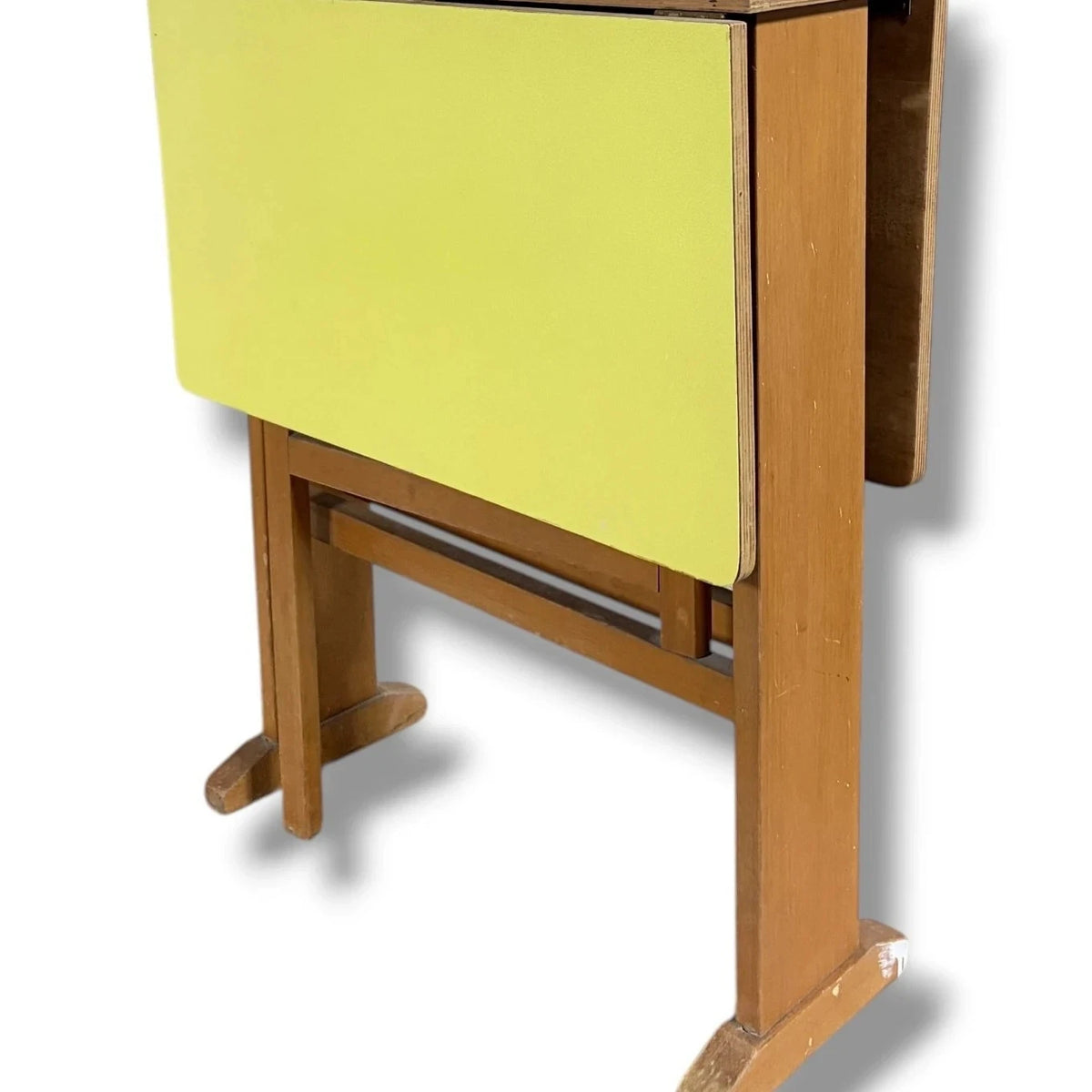 Vintage Drop Leaf Table with Yellow Formica and Oak – vintage furniture photograph 3