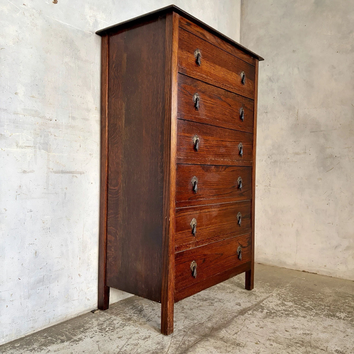Antique Arts & Crafts Oak Tallboy Chest of Drawers – view 1