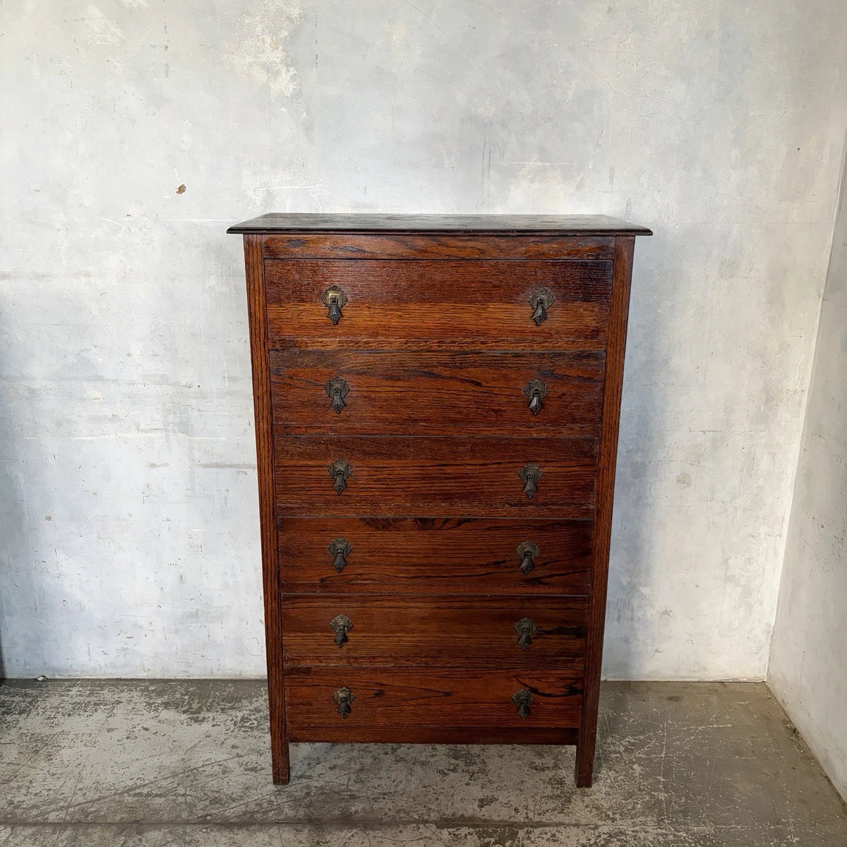 Antique Arts & Crafts Oak Tallboy Chest of Drawers – view 2