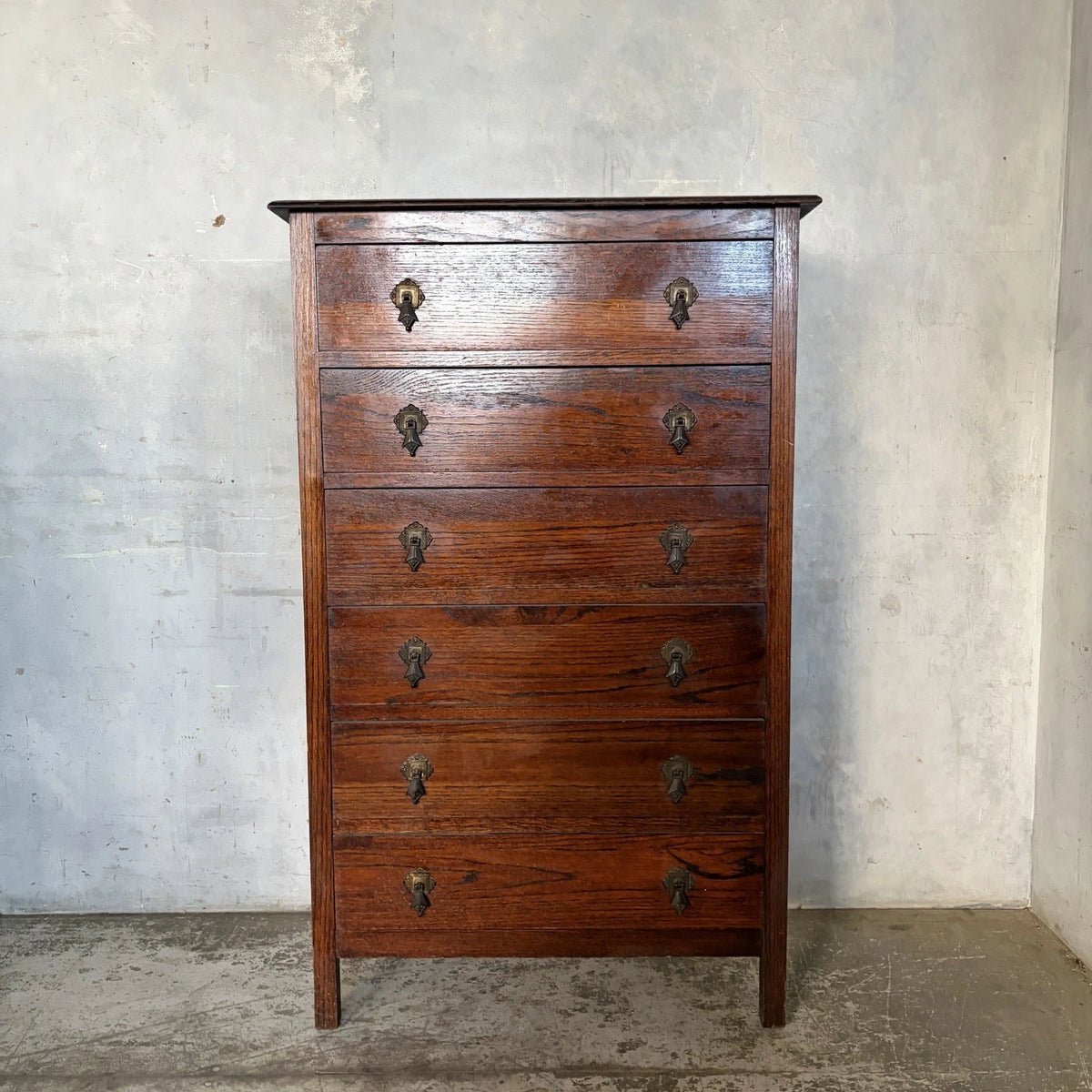 Antique Arts & Crafts Oak Tallboy Chest of Drawers – view 3