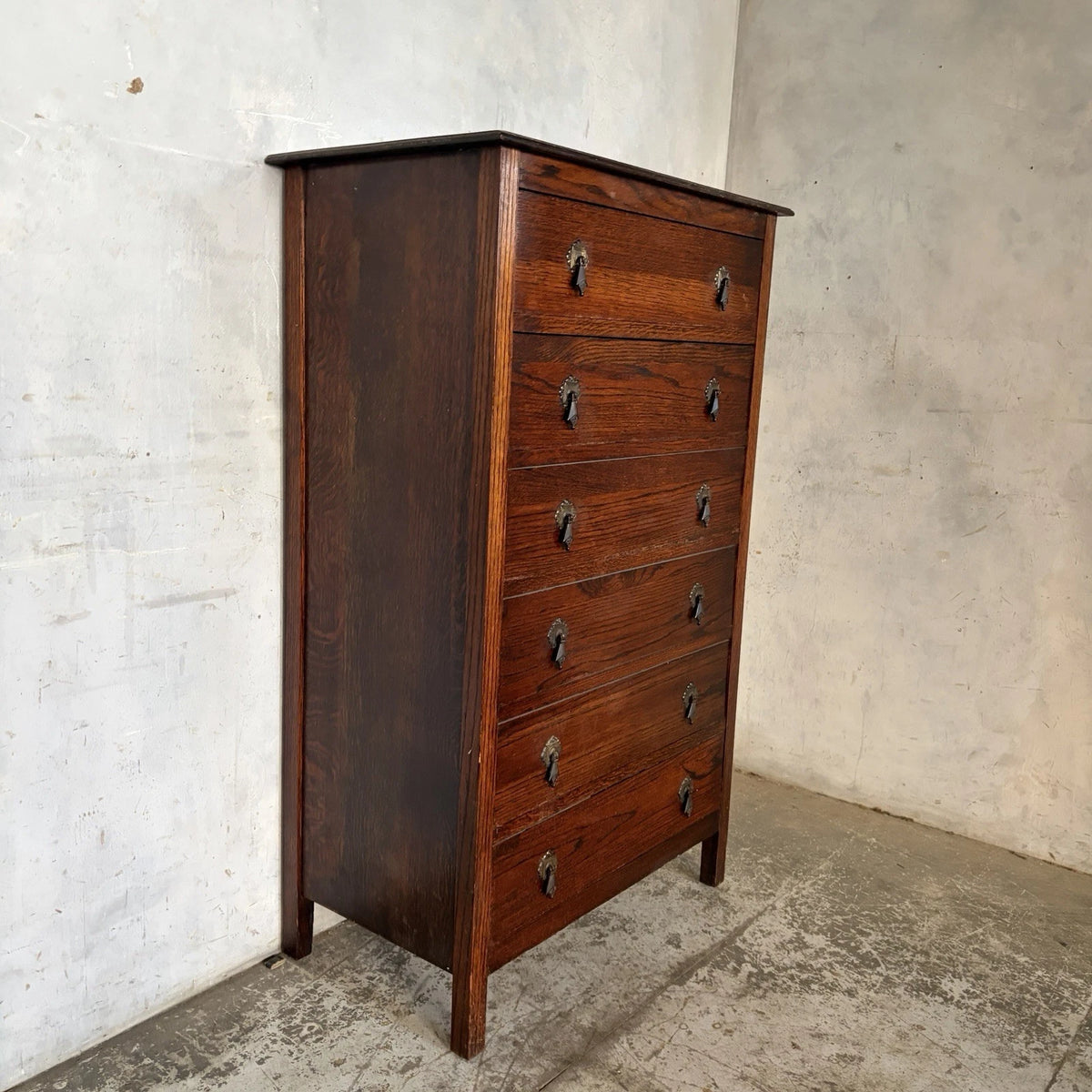 Antique Arts & Crafts Oak Tallboy Chest of Drawers – view 4