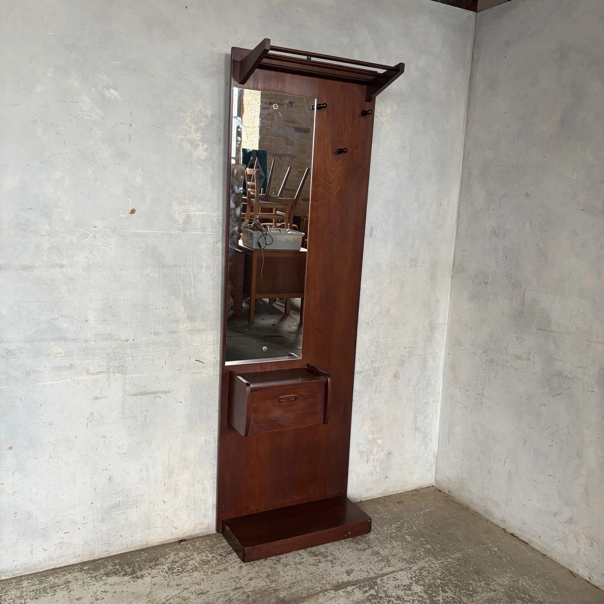 Mid Century Teak Gentleman’s Hall Stand with Mirror – view 5