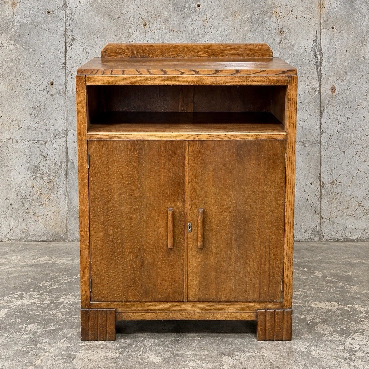 Art Deco Compact Tiger Oak Tallboy Cabinet – view 1