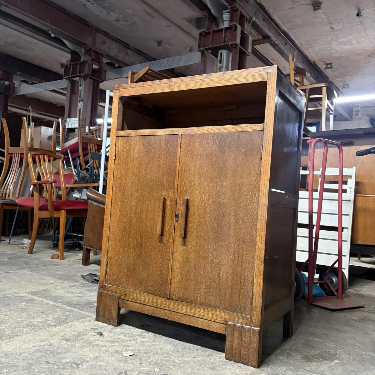 Art Deco Compact Tiger Oak Tallboy Cabinet – view 4